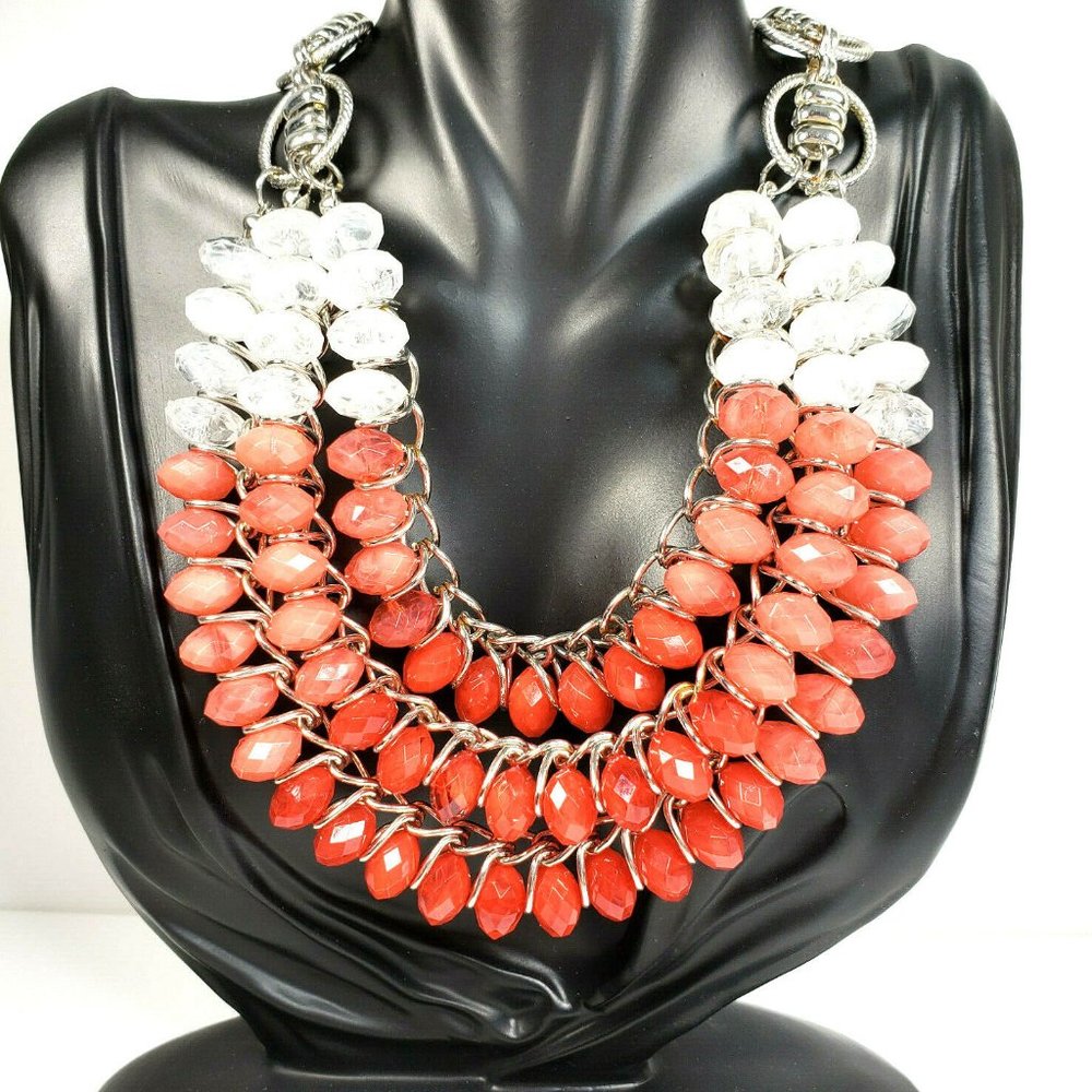 Coral White Multi Strand Chain Necklace